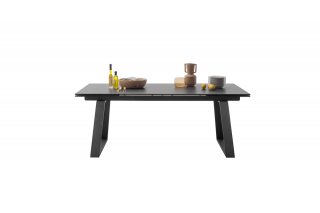 Table repas extensible NARBAN 200(300cm) plateau céramique verre anthracite pied metal noir mat