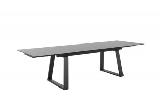 Table repas extensible NARBAN 200(300cm) plateau céramique verre anthracite pied metal noir mat
