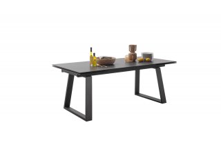 Table repas extensible NARBAN 200(300cm) plateau céramique verre anthracite pied metal noir mat