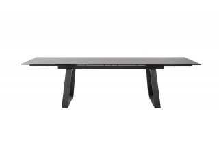 Table repas extensible NARBAN 200(300cm) plateau céramique verre anthracite pied metal noir mat
