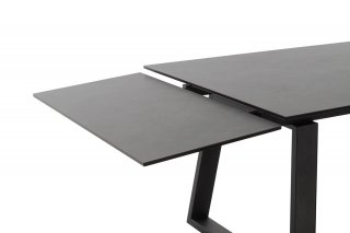 Table repas extensible NARBAN 200(300cm) plateau céramique verre anthracite pied metal noir mat