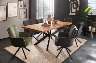 Table Extensible BARBARA 180 à 280 cm chêne sauvage huilé pied métal époxy anthracite