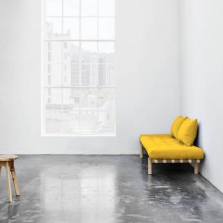 Méridienne PACE en pin naturel matelas futon jaune couchage 75*200cm