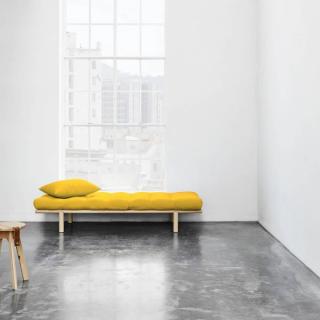 Méridienne PACE en pin naturel matelas futon jaune couchage 75*200cm
