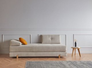 Méridienne design SIGMUND WOOD kenya Gravel beige convertible lit 160*200 cm pieds chêne