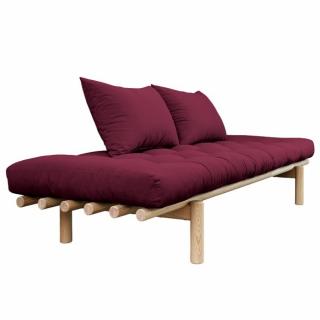 Méridienne futon PACE en pin coloris bordeaux couchage 75*200 cm.