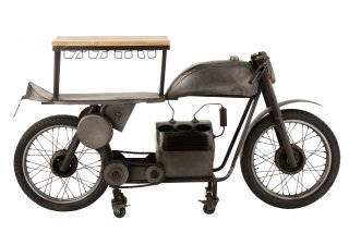 Bar motocyclette TROE en bois de manguier et métal gris.