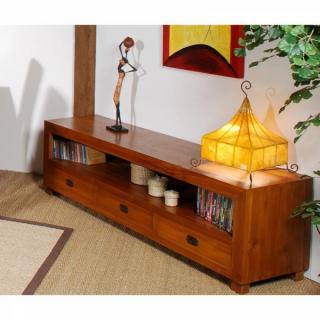 Meuble TV 175cm 3 Tiroirs Colonial En Teck Massif