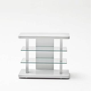 Meuble TV design ATLANTIC CITY laqué blanc mat et béton 2 portes LED blanc inclus