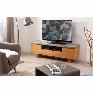 Meuble tv design industriel NINO finition chêne plateau finition béton