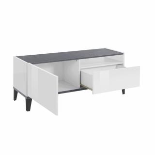 Meuble TV VALIE blanc laqué brillant, gris ardoise, 1 porte 1 tiroir Meuble TV VALIE blanc laqué brillant, gris ardoise, 1 porte 1 tiroir