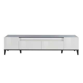 Meuble TV VALIE blanc, gris ardoise, 2 portes 2 tiroirs