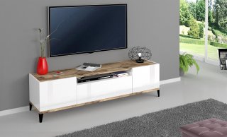 Meuble TV VALIE blanc, érable vintage, 2 portes 1 tiroir