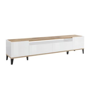 Meuble TV VALIE blanc, érable vintage, 2 portes 2 tiroirs