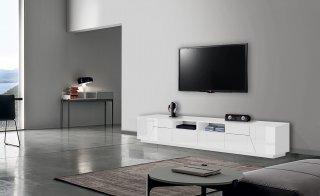 Meuble TV NALIE
blanc laqué brillant, 4 portes 2 tiroirs 2 niches
