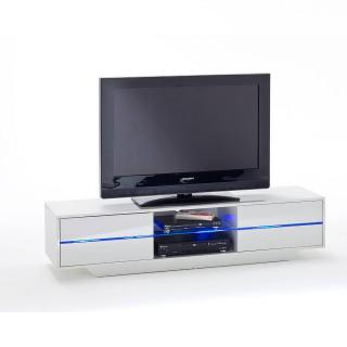 Meuble TV design BOSCO 4 tiroirs finition laqée blanc brillant éclairage led intégré