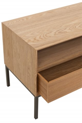 Meuble TV BOZA 2 tiroirs 2 niches bois naturel / métal