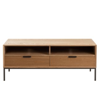 Meuble TV BOZA 2 tiroirs 2 niches bois naturel / métal