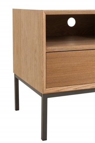 Meuble TV BOZA 2 tiroirs 2 niches bois naturel / métal