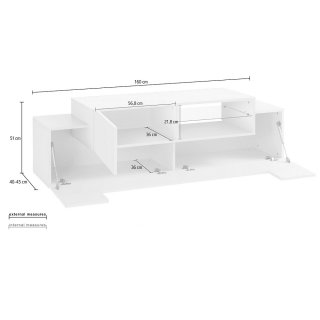 Meuble TV design CORO 160 cm blanc laqué brillant érable vintage