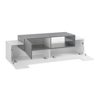 Meuble TV Bi-Color design CORO 160 cm laqué blanc brillant/bois gris ardoise