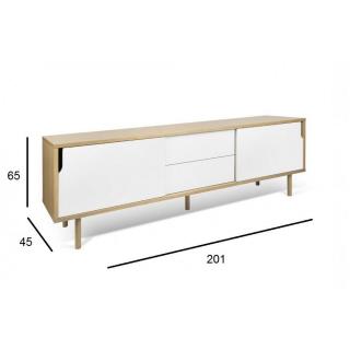 meuble TV DANN chêne avec 2 portes coulissantes et 2 tiroirs blanc