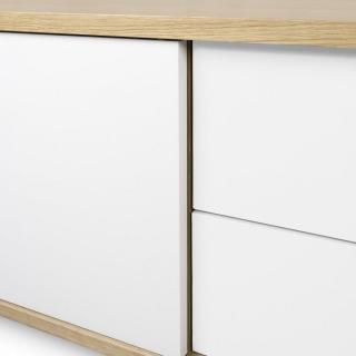 meuble TV DANN chêne avec 2 portes coulissantes et 2 tiroirs blanc