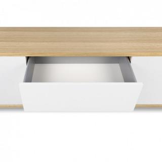 meuble TV DANN chêne avec 2 portes coulissantes et 2 tiroirs blanc