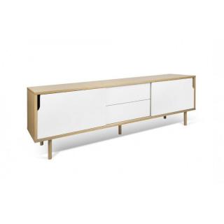 meuble TV DANN chêne avec 2 portes coulissantes et 2 tiroirs blanc