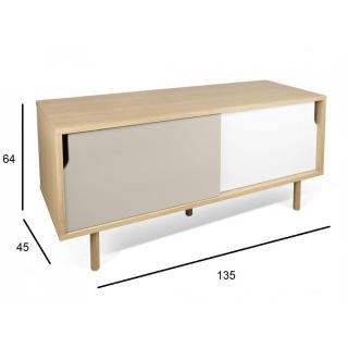 meuble TV DANN chêne avec 2 portes coulissantes gris taupe et blanc