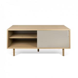 meuble TV DANN chêne avec 2 portes coulissantes gris taupe et blanc