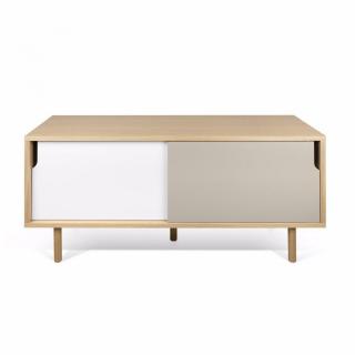 meuble TV DANN chêne avec 2 portes coulissantes gris taupe et blanc