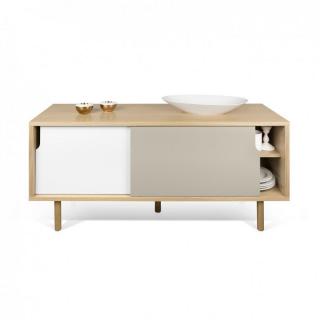 meuble TV DANN chêne avec 2 portes coulissantes gris taupe et blanc