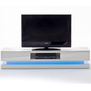 Meuble TV design SHIVA 2 tiroirs laqué blanc brillant éclairage led intégré