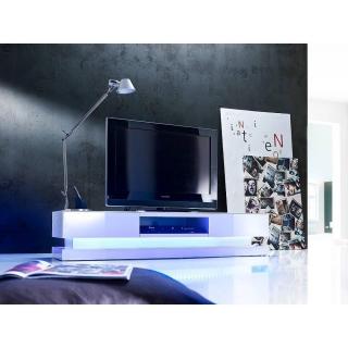Meuble TV design SHIVA 2 tiroirs laqué blanc brillant éclairage led intégré