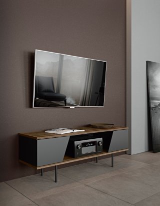 meuble TV DIXIE en bois noyer et noir