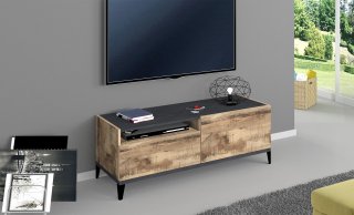 Meuble TV VALIE érable vintage, gris ardoise, 1 porte 1 tiroir