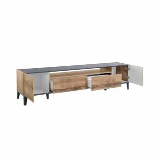 Meuble TV VALIE érable, gris ardoise, 2 portes 2 tiroirs
