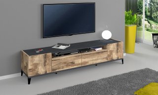 Meuble TV VALIE érable, gris ardoise, 2 portes 2 tiroirs
