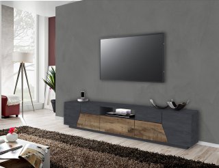 Meuble TV NALIE gris ardoise, érable vintage, 4 portes 1 tiroir 
