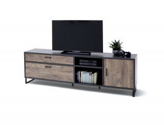 Meuble TV HALTON 2 tiroirs 1 porte décor chêne gris cosmos 220 cm