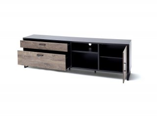 Meuble TV HALTON 2 tiroirs 1 porte décor chêne gris cosmos 220 cm