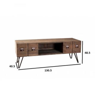 Meuble TV au style industriel OCTAVE en pin 2 tiroirs