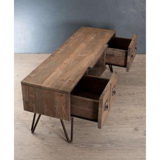 Meuble TV au style industriel OCTAVE en pin 2 tiroirs