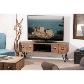 Meuble TV au style industriel OCTAVE en pin 2 tiroirs