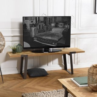 Meuble TV LARC plateau chevrons bois de sapin, pieds métal