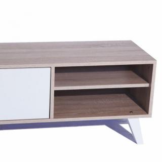 Meuble TV SQUARE design scandinave 1 porte abattant mélaminé blanc