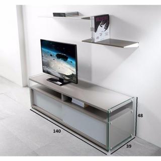 Meuble TV TALAC gris mat 2 portes coulissantes blanc mat