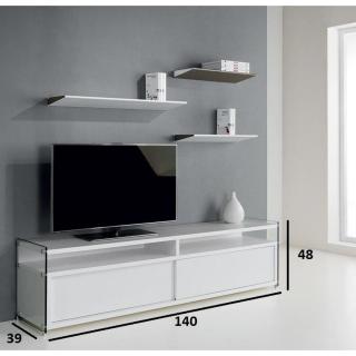 Meuble TV TALAC 2 portes coulissantes blanc mat