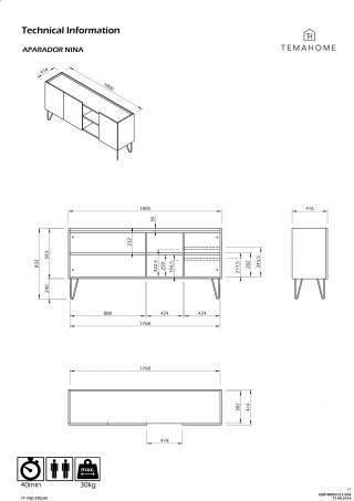 Buffet design NINA  Chêne clair et blanc 180cm